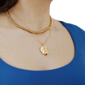 Beljoy Lara La Dolce Vida Coin Necklace 18K Gold Plated Red Stone NWT